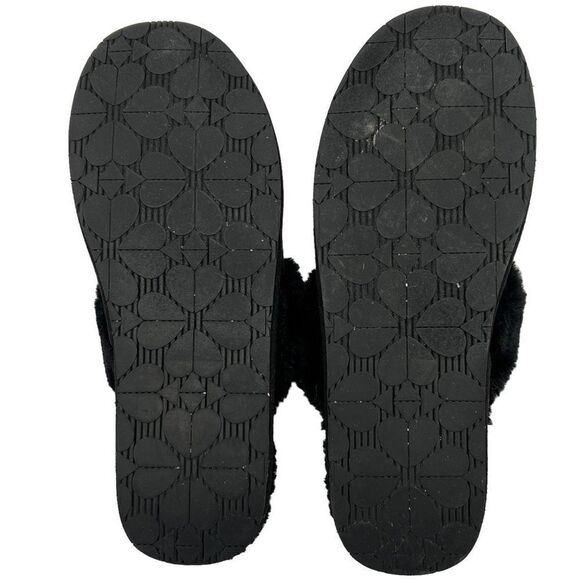 Kate Spade NY Lacey Faux Fur Black Slippers Lightweight Flat Designer Fuzzy - Picture 4 of 7